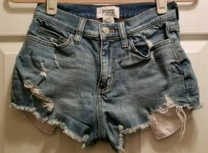 PINK Victoria's Secret freche abgeschnittene Distressed ausgefranster Saum hoch geschnittene Jeansshorts 0 - Bild 1 von 10