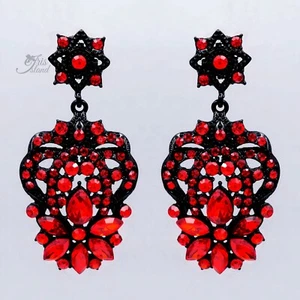 Blume rot Kristall Strass Chandelier Ohrhänger Damen Abschlussball 07933 - Bild 1 von 4