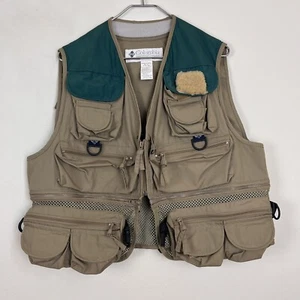 Vintage Columbia Fishing Vest Size Large Green Tan Cargo Outdoor Canvas Hunting - Picture 1 of 9