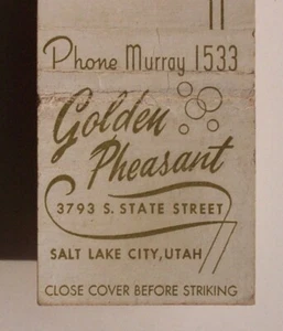 1950s Golden Pheasant Salt Lake City UT Salt Lake Co Matchbook Utah - Bild 1 von 1