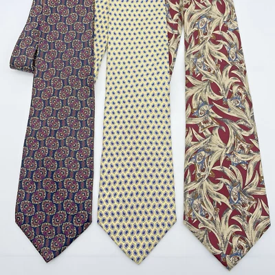 Lote de 3 Corbatas XMI / Alfani Seda Floral Paisley Borgoña Amarillo Foto 1 de 4