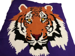 HANDMADE Crochet AFGHAN Knit LSU TIGER Chair COUCH Lap THROW Bed BLANKET Bengal! - Picture 1 of 5