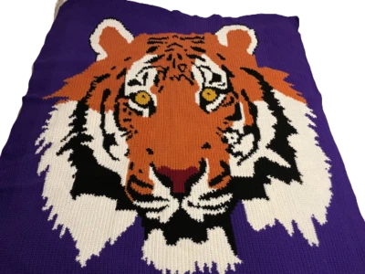 HANDMADE Crochet AFGHAN Knit LSU TIGER Chair COUCH Lap THROW Bed BLANKET Bengal! - Image 1 of 4