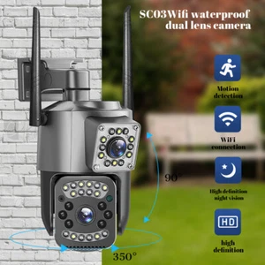 Dual Lens HD 1080P WiFi IP Camera Wireless Outdoor CCTV PTZ Home Security Cam US - Picture 1 of 17