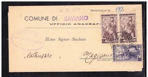 Piego Italia Tariffa 13 L. Lavoro Timbro Ovale Comune di Saviano 1952 WB117 - Imagen 1 de 1