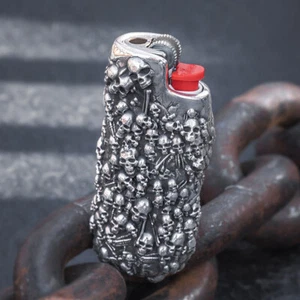 Colgantes de plata fina 999 sólidos reales estuche encendedor calaveras joyería punk gótica - Imagen 1 de 8