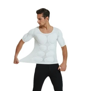 Men Body Shaper FakeMuscle Enhancers ABS Invisible Pads Top Cosplay Chest Shirts - Picture 1 of 32