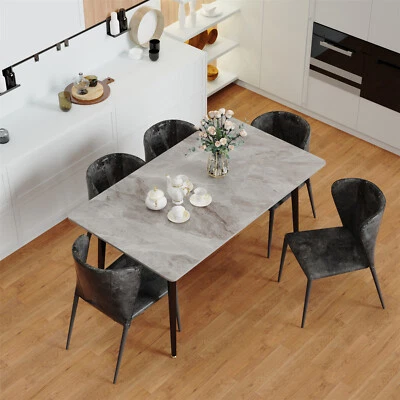 Large Modern Mid-Century Slate Kitchen Dining Table w/ Black Sintered Stone Top - Image 1 of 4