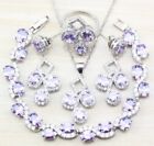 Light Purple Bridal Set Jewelry Womens Silver Necklace Ring Earrings Bracelet