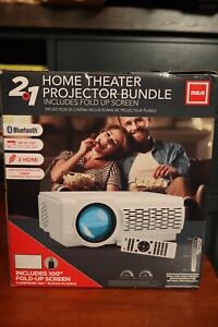 RCA RPJ200 2 in 1 Home Theater Projector Bundle with Fold-Up 100" Screen