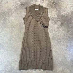 Vestido Suéter Calvin Klein Para Mujer Grande Marrón Tejido con Cable Chal Cuello Hebilla - Imagen 1 de 7