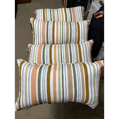 Set of 4 NEW Decorative Throw Patio Pillows Rectangular Stripe Brown Blue - Image 1 of 4