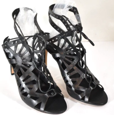 Sandalias de tacón de gladiador Dolce Vita Helena de cuero negro talla 10 M para mujer Foto 1 de 4