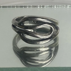 Anello Vintage Sterling Swirl Ribbon Modernariato Ondulato Grosso Dichiarazione Taglia 10 SI Mark - Foto 1 di 7