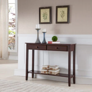 Kings Brand Furniture Console Entryway Table with 2 Drawers, Walnut Finish Wood - Picture 1 of 4