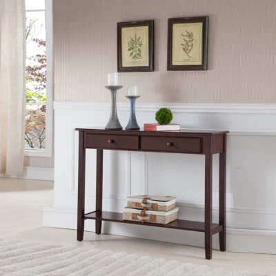 Kings Brand Furniture Console Entryway Table with 2 Drawers, Walnut Finish Wood - Image 1 of 4