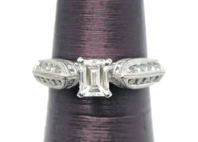 Women 900 PLATINUM .50 Ct VS Emerald Solitaire Genuine Diamond Promise Ring 1 TW - Image 1 of 4