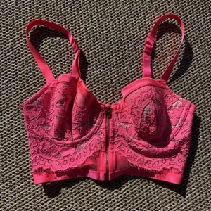 Victoria's Secret Long Line BH mit Bügel gefüttert Demi Satin Spitze Neon Pink 34C - Bild 1 von 5