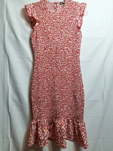 FASHION Brand Ditsy Floral Bodycon Smocked Dress Sz S Ruffle Hem Flutter Sleeve - Picture 1 of 6