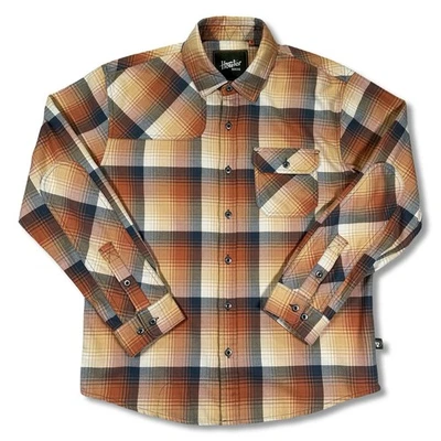 Howler Brothers Harkers Flannel Shirt Mens M Amber Plaid Fall Colors Elbow Patch - Image 1 of 4