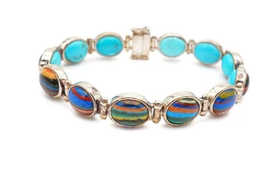 Jay King Sterling Silver 925 Rainbow Calsilica Turquoise Reversible Bracelet 7" - Image 1 of 4