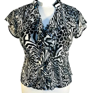 Style & Co - Women's 1X Blouse Ruffle Front Animal Print Short Sleeve - Picture 1 of 12
