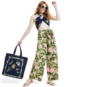 Agua Bendita Hose grün rosa Blumen Leinenmischung weites Bein Größe S - Bild 1 von 9