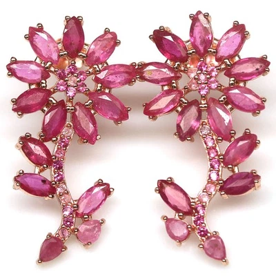 37.20CT Prong Dangle Lab Created Ruby Earrings 14K Rose Gold Over Women - Image 1 of 4