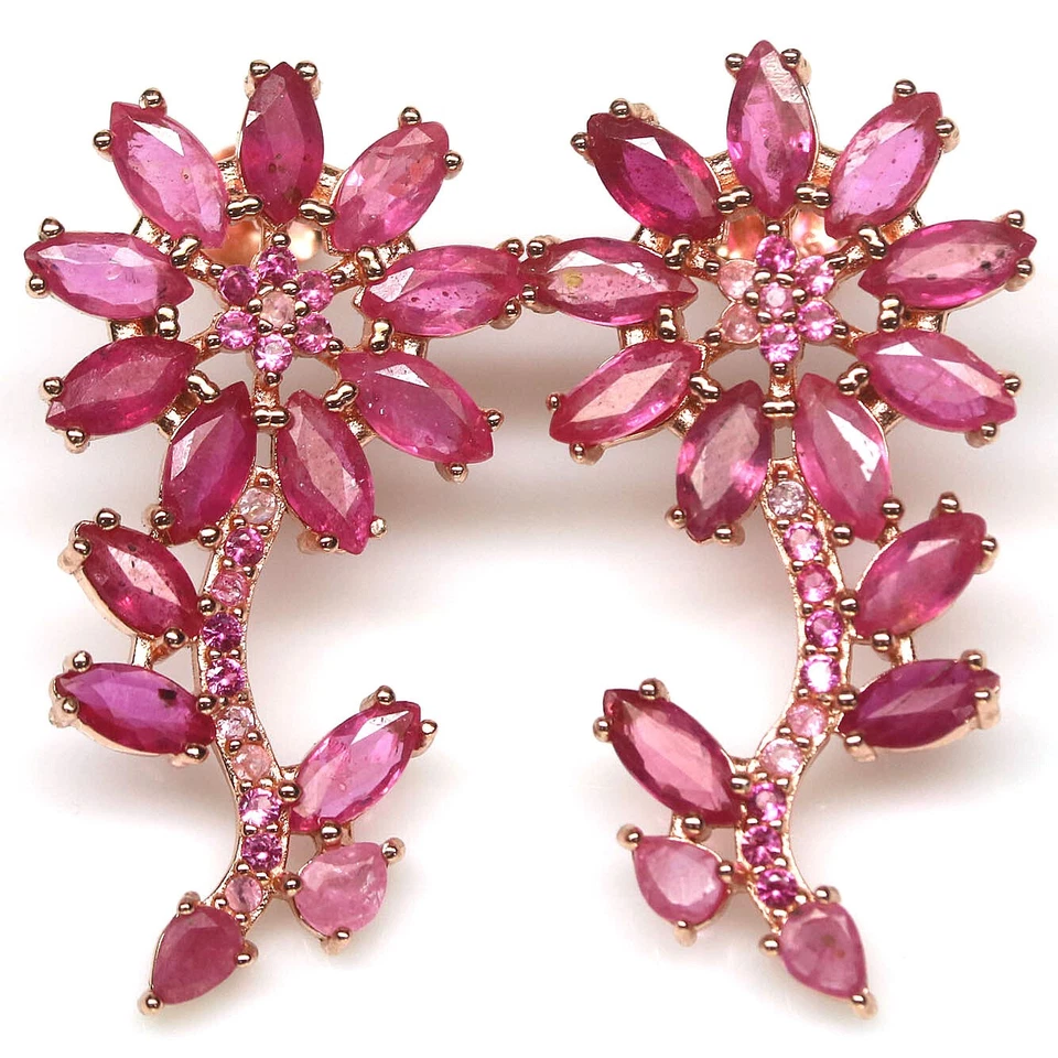 37.20CT Prong Dangle Lab Created Ruby Earrings 14K Rose Gold Over Women - Image 1 of 4