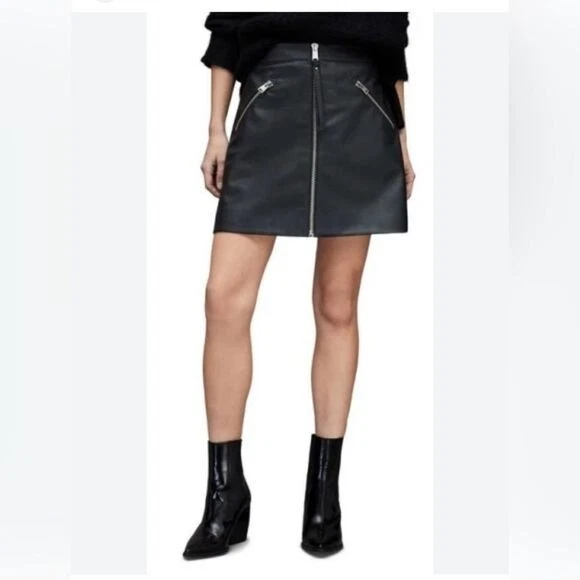 Minifalda Victoria's Secret negra de cuero genuino con bolsillos y cremallera frontal talla 0 Foto 1 de 4