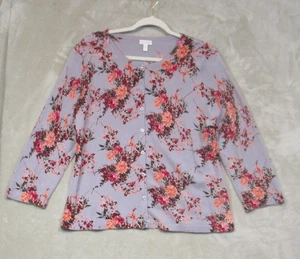 Garnet Hill Floral Merino Wool Women Cardigan Large Sweater Feminine Cottagecore - Picture 1 of 9