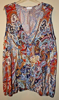 Venus Cold Shoulder Blouse Paisley Multicolor Casual Stretch Long Sleeve Size 2X - Image 1 of 4