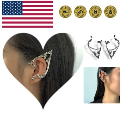 Gothic Elves 2pcs Ear Cuff in Silver - Hypoallergenic Clip-On Statement Earrings - Image 1 of 4