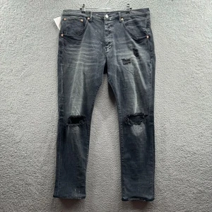 Purple-Brand Men's P002 Mid Rise Skinny Jean Black Vintage Repair 39 - Picture 1 of 7
