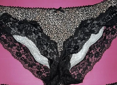 Новый с Ярлыками Victoria's Secret L модальный бикини трусики животное печати бежевый черный кружевной отделки - Изображение 1 из 4