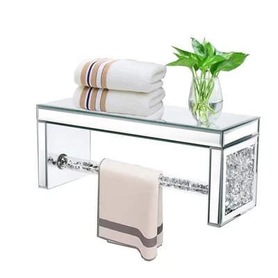 Glass Mirrored Wall Shelf. Wall Mounted for Over Toilet. Glamorous Crystal Di... - Image 1 of 4