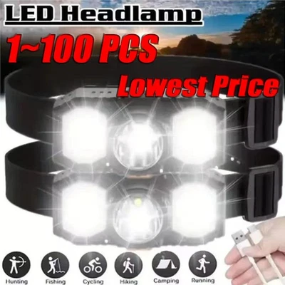 XPE+COB LED Powerful Headlamp USB Rechargeable Camping Head Light Adjustable Lot - Image 1 of 4