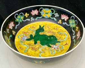 ANTIKE JAPANISCHE FOO LÖWE SHISHI RUNDE PORZELLANSCHALE 8,5" HANDBEMALT um 1910 g - Bild 1 von 9