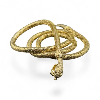 Vtg 70s Whiting & Davis Gold Tone Mesh Snake Belt Head Clasp Disco Cleopatra 46" - Image 1 of 4