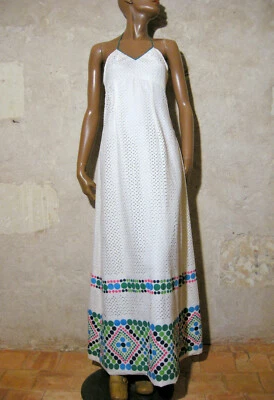 Vintage Chic Vestido Largo Espalda Desnudo 1970 Topos Auténtica Maxi 70s Más (36 - Imagen 1 de 4
