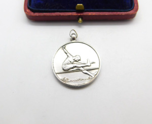 Sterling Silver High Jump Athletics Fob Medal Antique 1931 Birmingham Art Deco