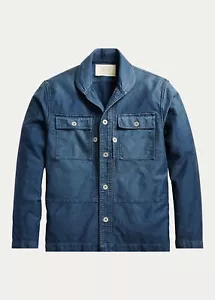 Camicia da lavoro RRL Ralph Lauren blu CPO Sateen scialle militare giacca uomo media M - Foto 1 di 1
