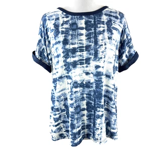 Lucky Brand Women's Short Sleeve Blue Tie Dye Print Pullover Top Size Large - Picture 1 of 3
