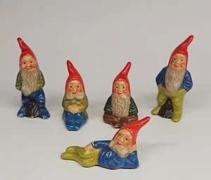 Vintage Gnome Elf Elfin Miniature Figurines Set Of 5 Garden Japan - Picture 1 of 10