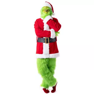 Grinch Cosplay Full Set Costume Xmas Party Christmas Santa Fancy Dress Outfit AU - Picture 1 of 23