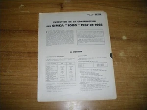 REVUE TECHNIQUE évolution des SIMCA 1000 1967 - 1968 - Imagen 1 de 1