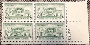 LQQK!-SCOTT#983 3¢ PUERTO RICO ELECTIONS-PLATEBLOCK OF 4-MNH/OG-1949-GREEN-LQQK! - Picture 1 of 3