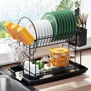 Dish Drying Rack - 2 Tier Dish Racks for Kitchen Counter with Drainboard Fast US - Picture 1 of 7