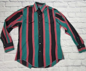 Vtg Pearl Snap Wrangler X-Long Tails Cowboy Cut Regular Fit Striped  15 1/2-34 - Picture 1 of 12