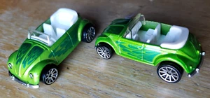 2007 Hot Wheels  VOLKSWAGEN BEETLE CONVERTIBLE Green Mystery Cars  LOOSE LOT X 2 - Picture 1 of 17